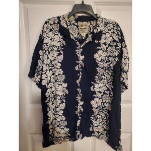 Steve & Barry's classic Hawaiian button up navy/blue/white shirt w/pockets XXL